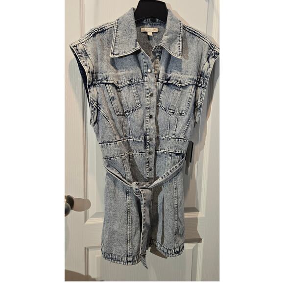 NWT denim dress convertible sleeves Culpos X INC  sz L - Picture 2 of 8